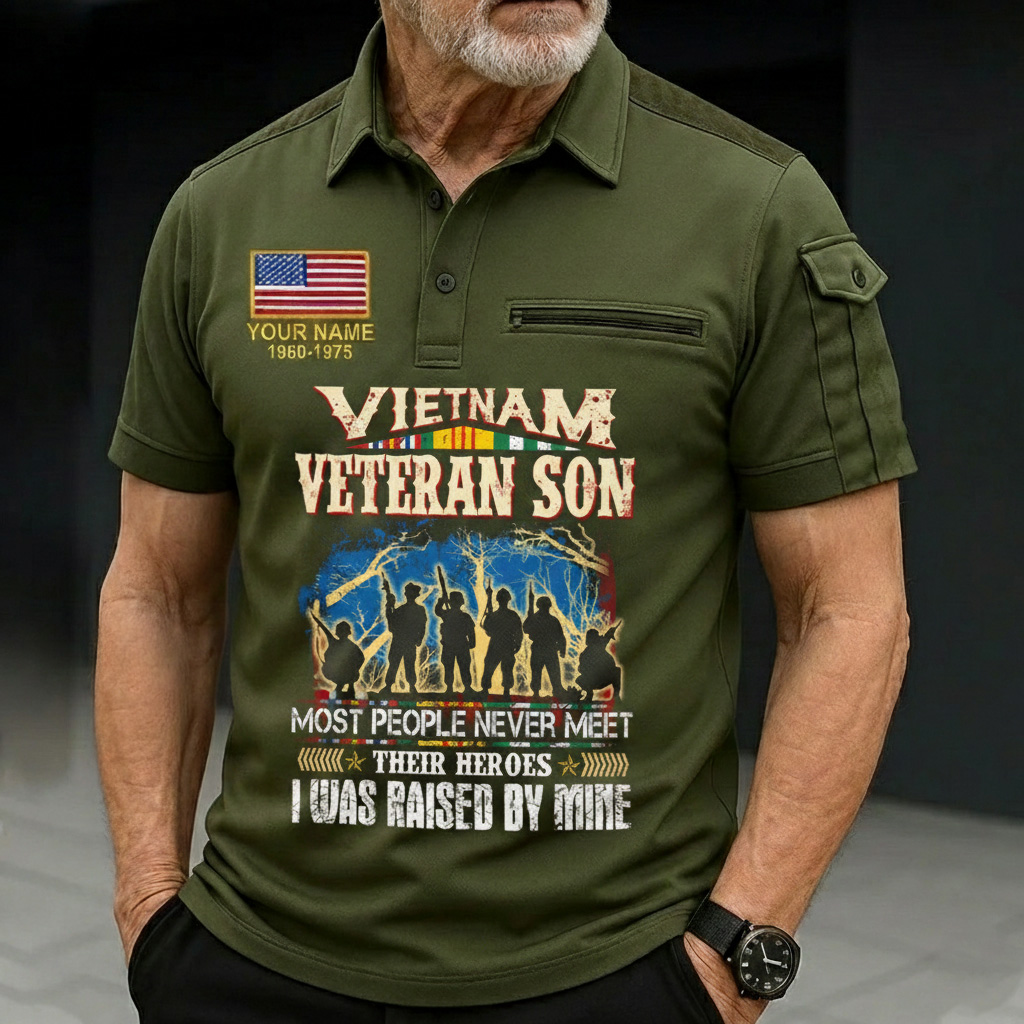 Personalized Vietnam Veteran Mens Short Sleeve Polo Shirts With Pocket