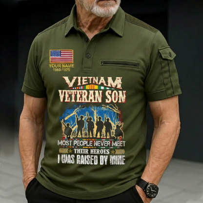 Personalized Vietnam Veteran Mens Short Sleeve Polo Shirts With Pocket