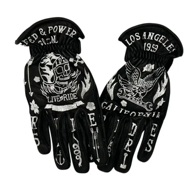 Print Vintage Leather Work Gloves.