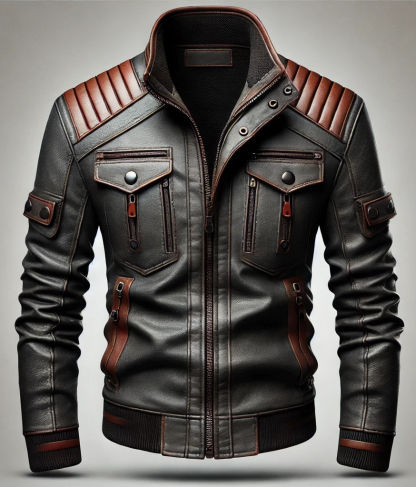 Men's Retro Motorcycle Washed Leather Stand-Up Collar Jacket