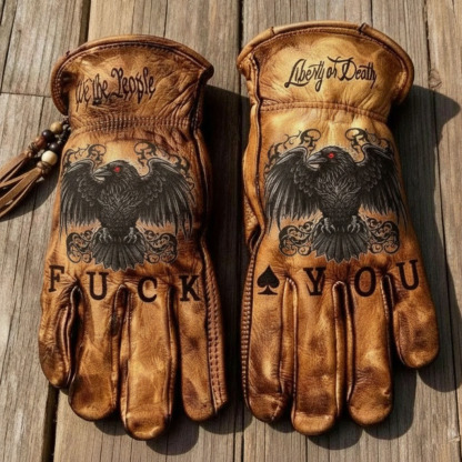 Hardcore biker style engine patriotic leather riding gloves