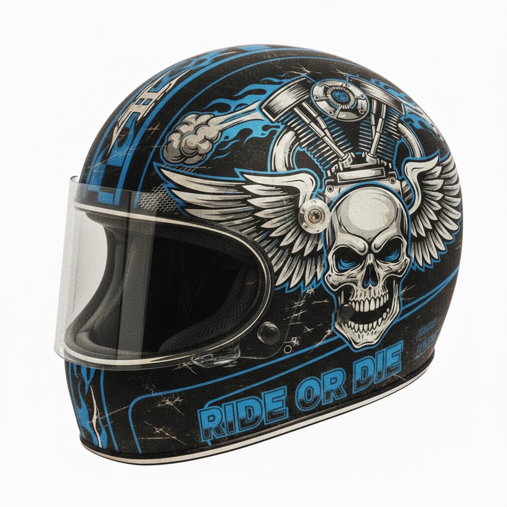 Retro Flashback: Traditional Tattoo Art Biker Helmet