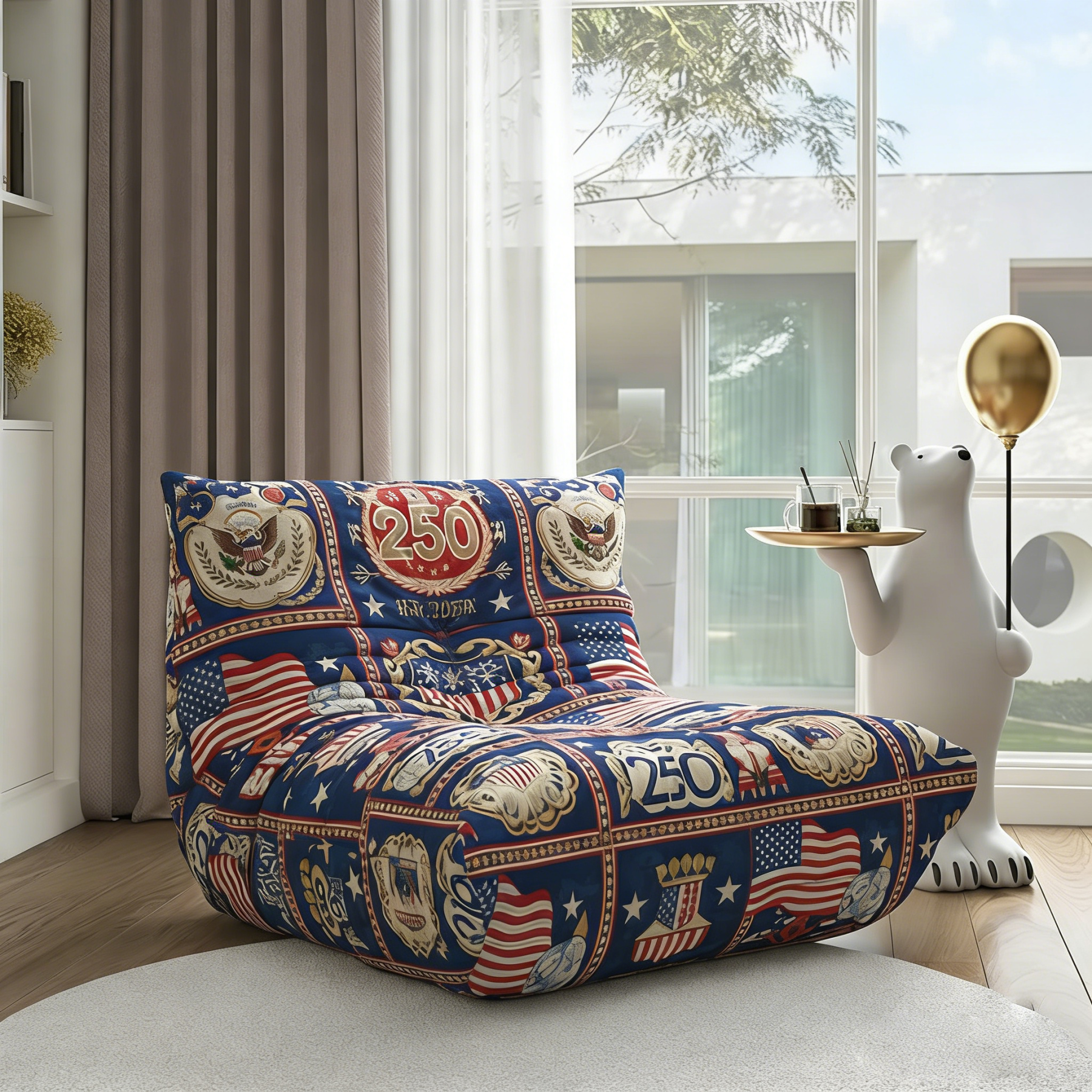 USA 250th Anniversary Vintage All-Over Print Lazy Single Sofa