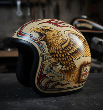 Retro Flashback: Traditional Tattoo Art Biker Helmet
