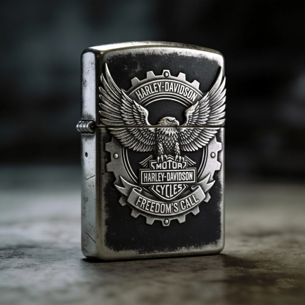 Biker Style Flaming Skull Artistic Windproof Refillable Metal Lighter