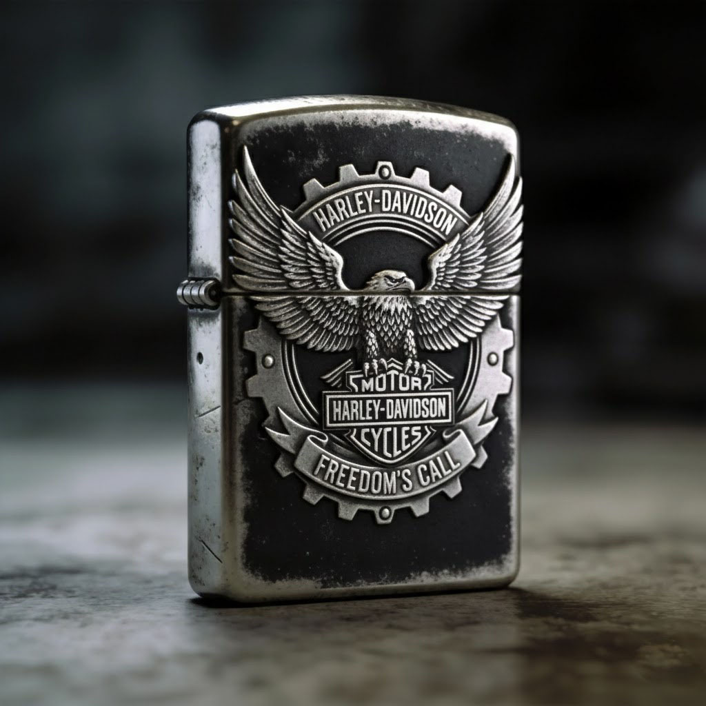 Biker Style Flaming Skull Artistic Windproof Refillable Metal Lighter