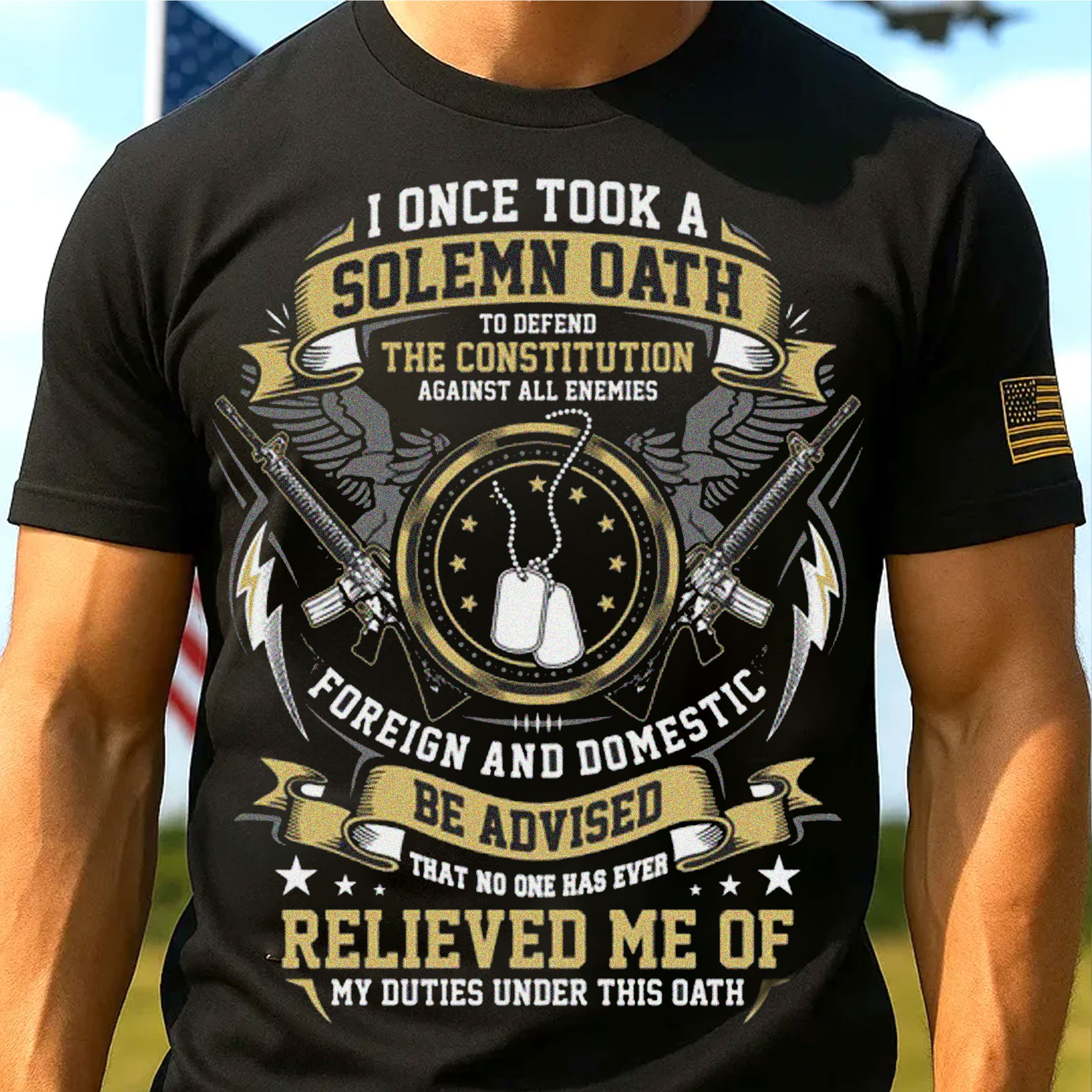 Patriotic Oath Military Style Black T-Shirt – Defend the Constitution