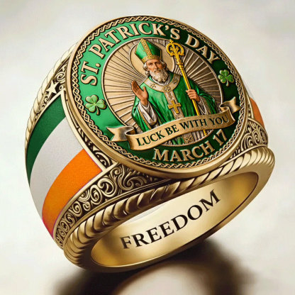 Irish Celtic Style Lucky Shamrock Green Cross Memorial Ring