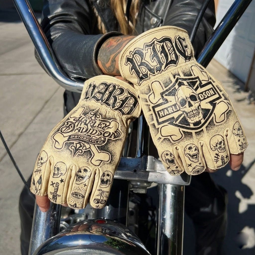Vintage Biker Half Gloves for Motorcycle Enthusiasts