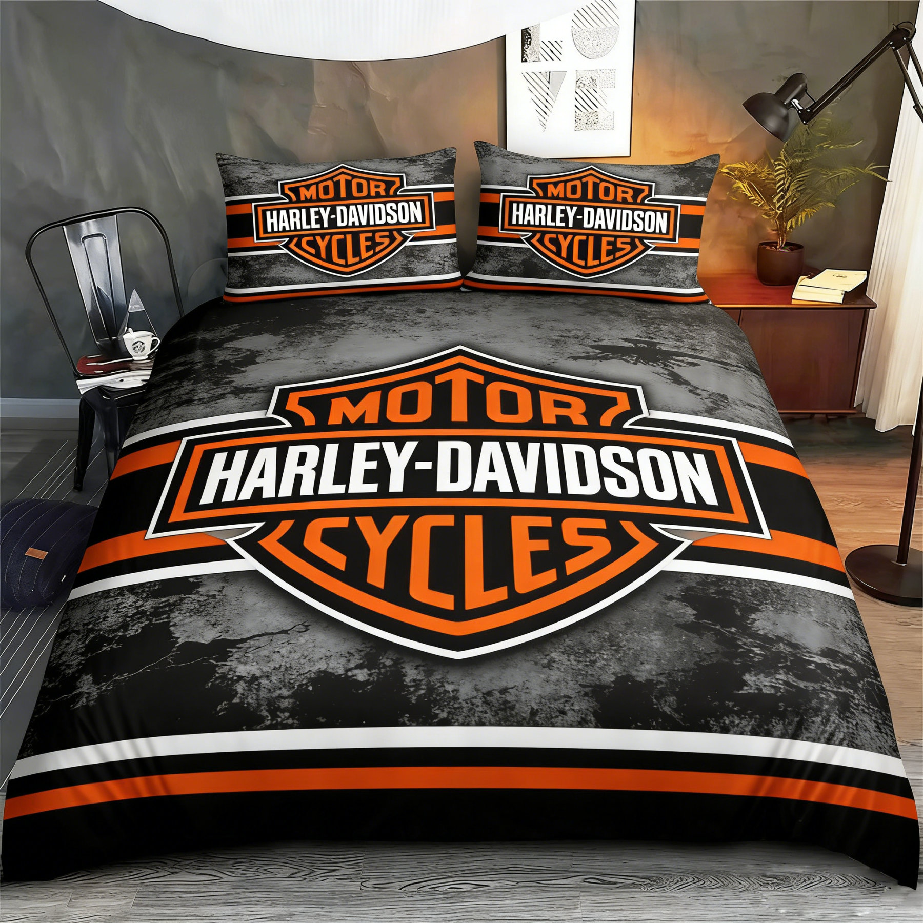 Classic Motorcycle Culture Bedding Set | Bold Rider-Inspired Design