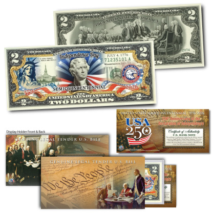 USA 250th Patriotic Bundle – Peace Coins & Independence $2 Bill