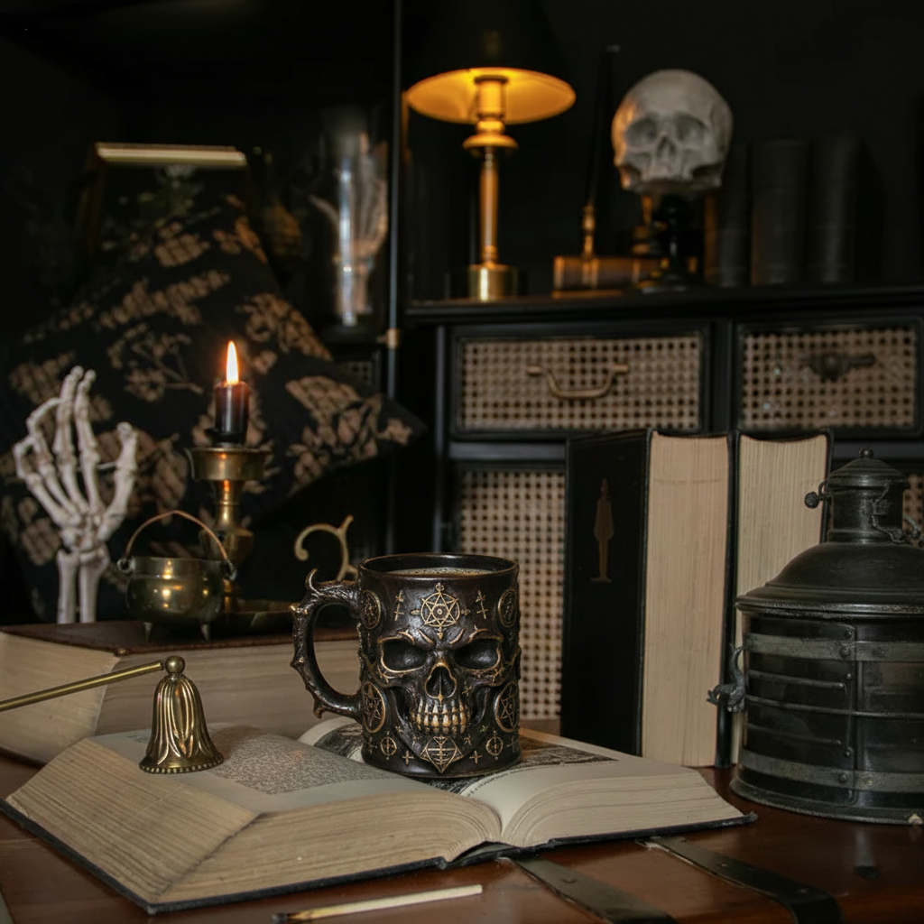 Gothic Skull Mug with Blue Eyes – Dark Fantasy Drinkware