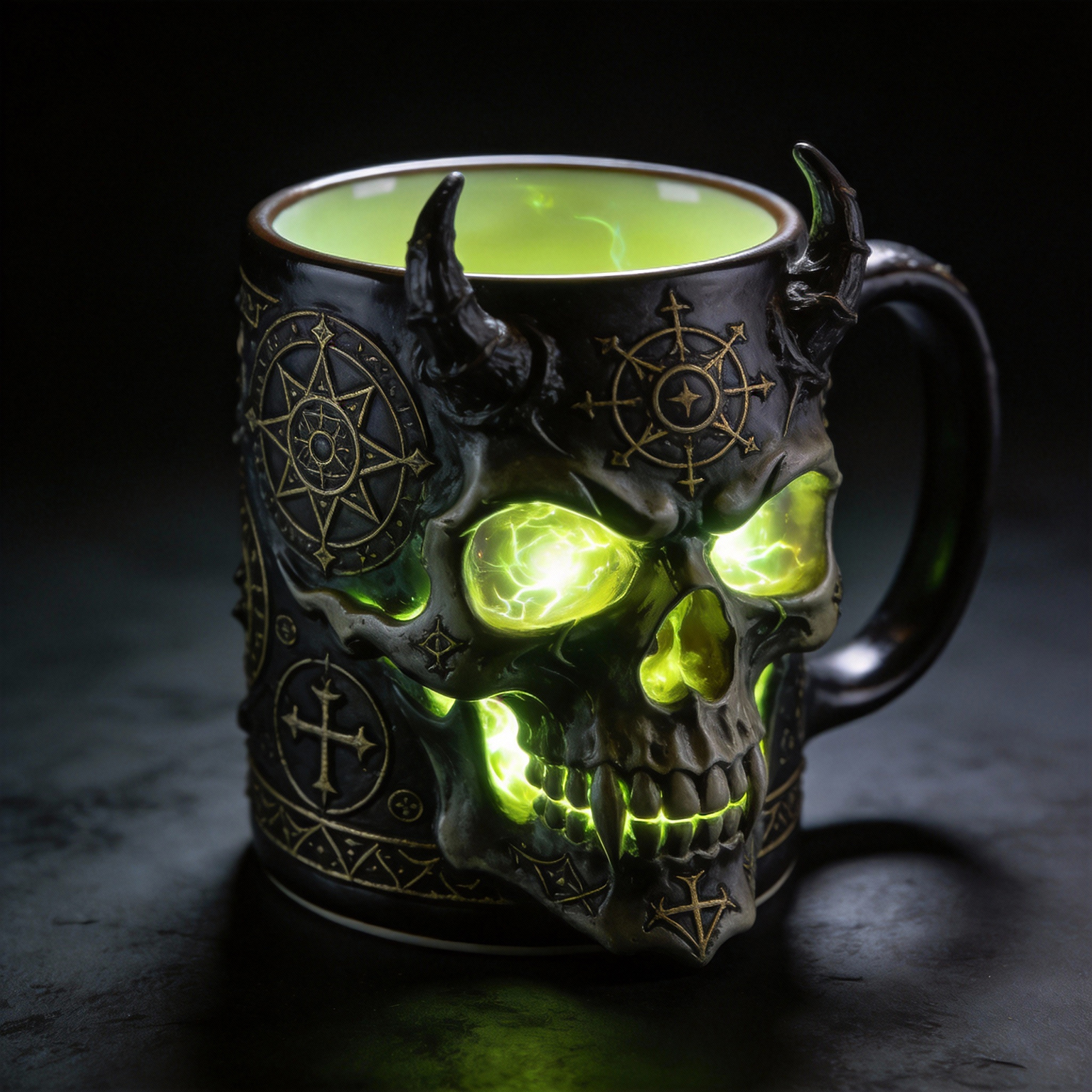 Fel Energy Demon Skull Poison Green Glowing Eyes Coffee Mug