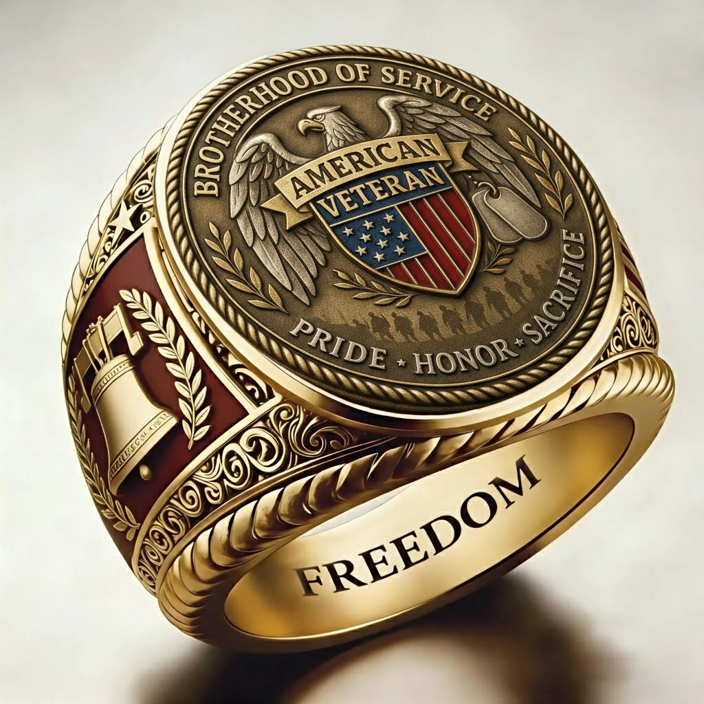 Patriotic American Plated Military Commemorative Ring