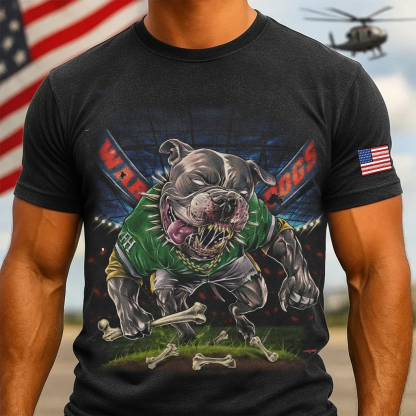 Combat Pitbull T-Shirt: Ready for Battle with Bone and Chain