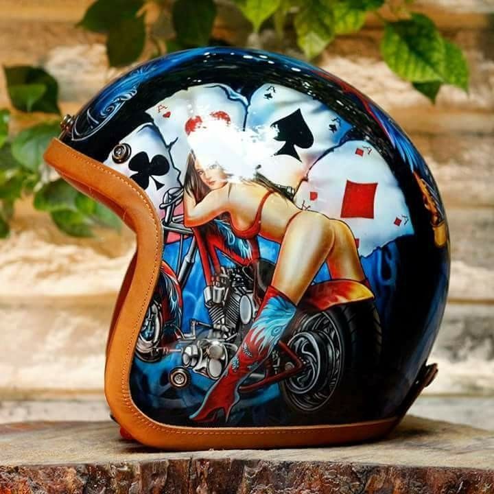 Pin-up Girl & Lucky Aces Vintage Tattoo Open Face Helmet