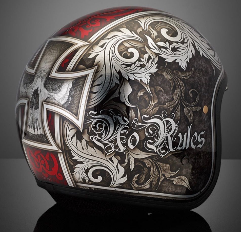 No Rules" Iron Cross Skull Filigree Gothic Retro Helmet