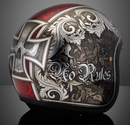 No Rules" Iron Cross Skull Filigree Gothic Retro Helmet