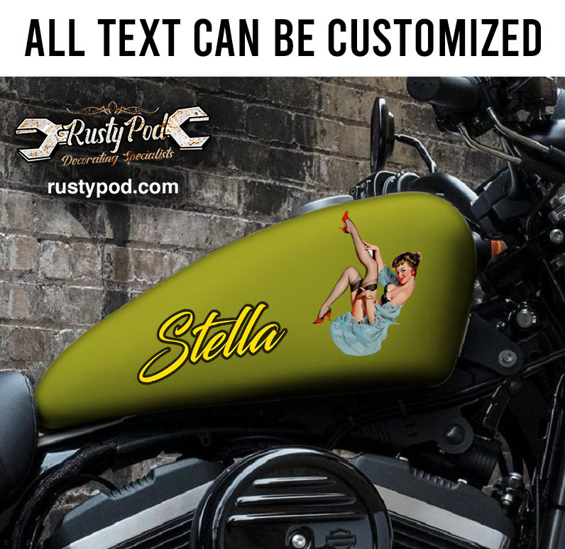personalized pinup girl motorcycle lettering motorcycle fuel tank decal