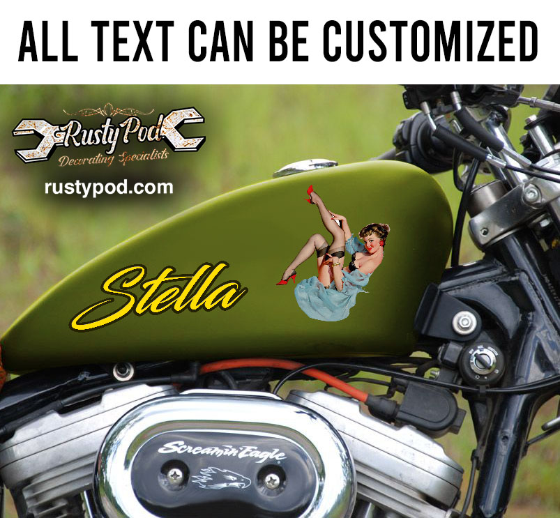 personalized pinup girl motorcycle lettering motorcycle fuel tank decal