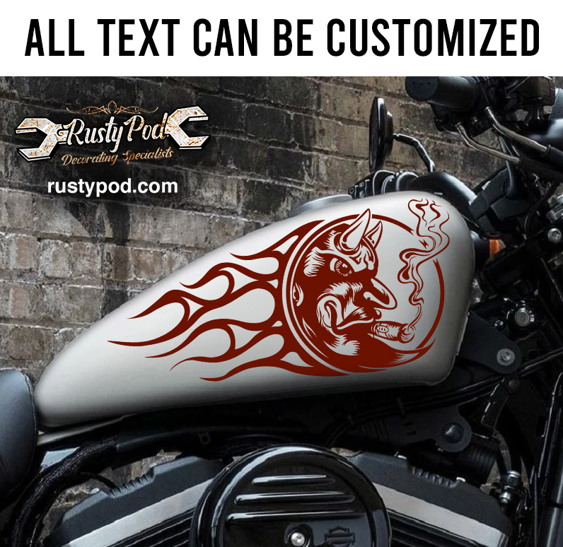 Red devil and flame motorcycle fuel tank decal 