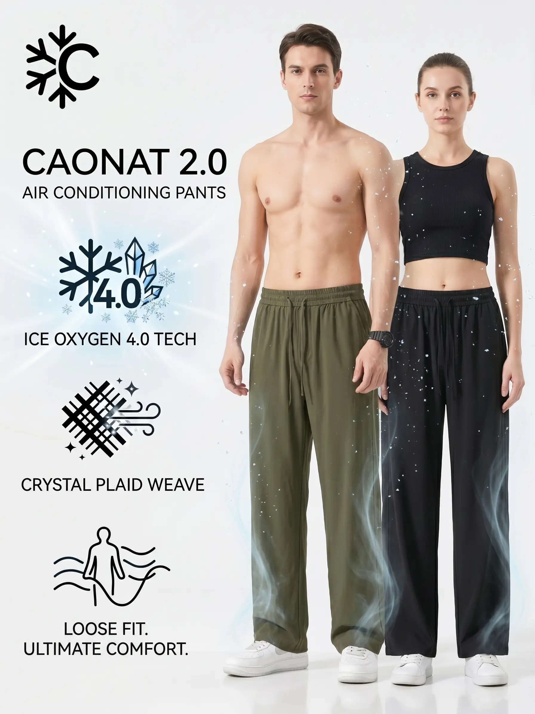 Caonat 2.0 "Arctic Flow" Tech Trousers: Ultra-Lightweight Ice-Cooling Straight Pants for 24/7 Comfort 🌬️