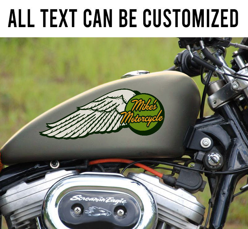 personalized winged wheel motorcycle gas tank decal 11763