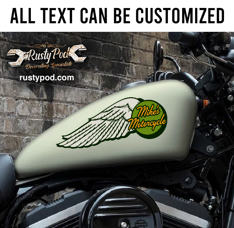 personalized winged wheel motorcycle gas tank decal 11763