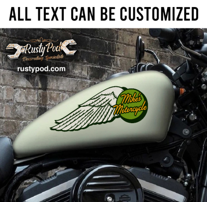 personalized winged wheel motorcycle gas tank decal 11763