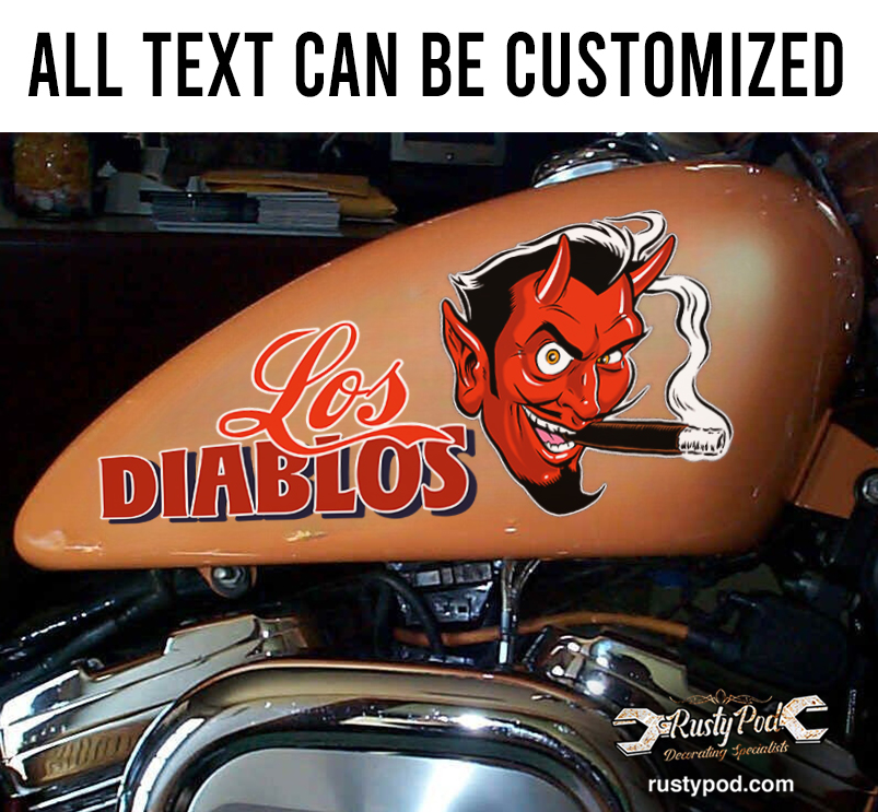 personalized red devil and pinstriping motorcycle gas tank decal