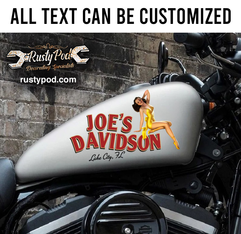 personalized pin up girl motorcycle gas tank decal 