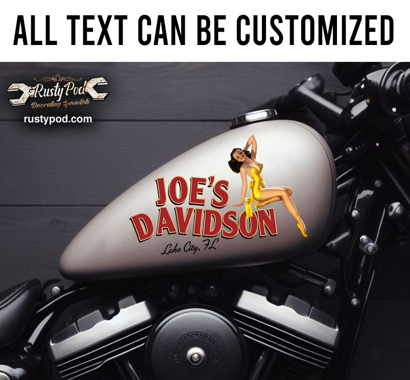 personalized pin up girl motorcycle gas tank decal 