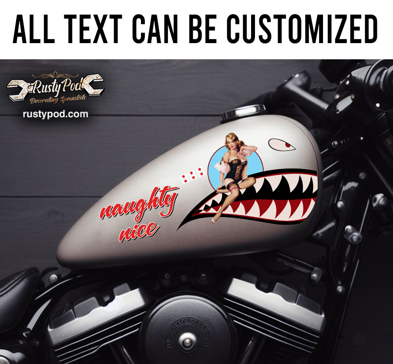 personalized naughty nice ww2 nose art motorcycle gas tank decal