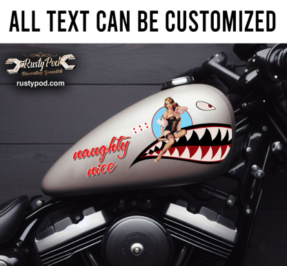 personalized naughty nice ww2 nose art motorcycle gas tank decal