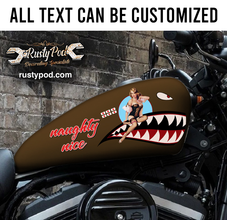 personalized naughty nice ww2 nose art motorcycle gas tank decal