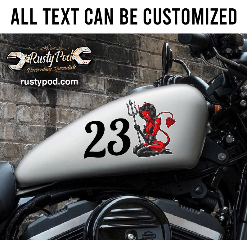 personalized red devil motorcycle gas tank decal 