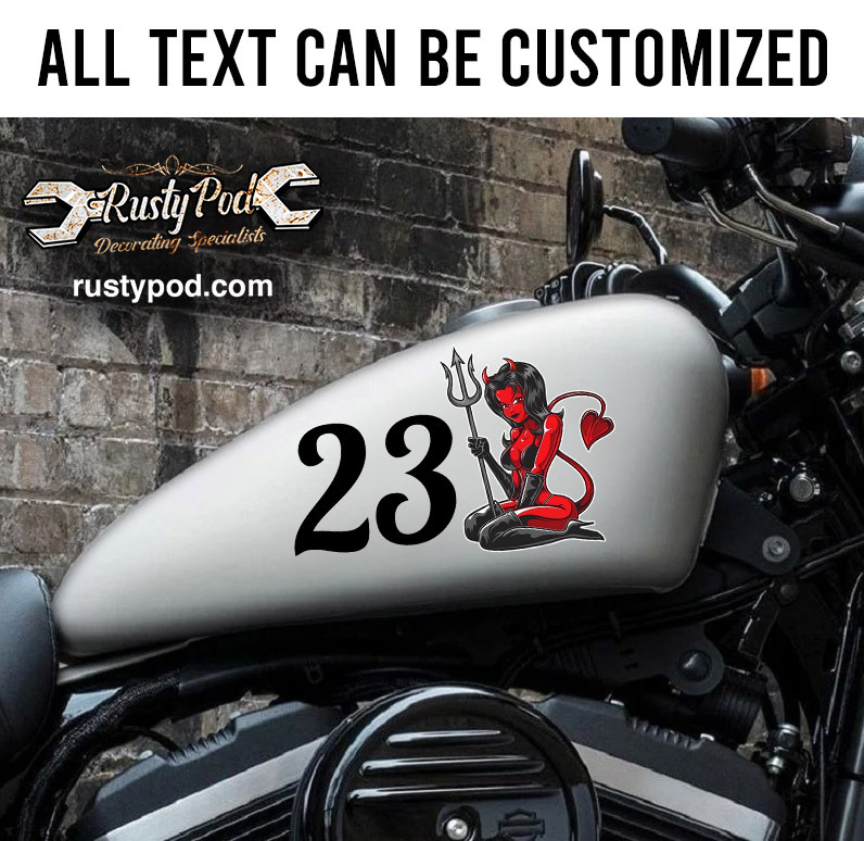 personalized red devil motorcycle gas tank decal 