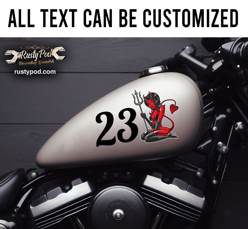 personalized red devil motorcycle gas tank decal 