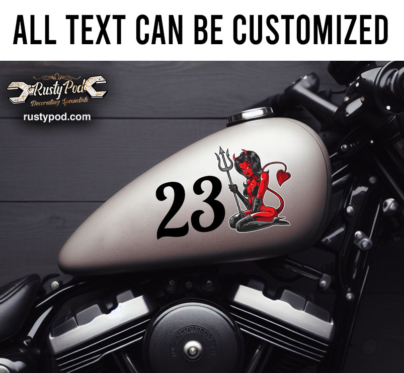 personalized red devil motorcycle gas tank decal 