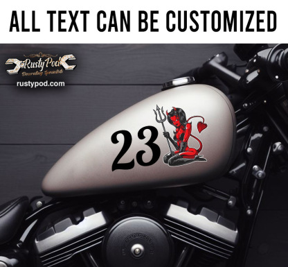 personalized red devil motorcycle gas tank decal 