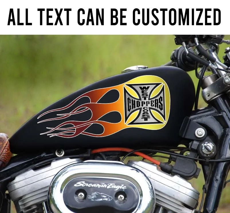 west coast chopper iron cross motorcycle gas tank decal 11825