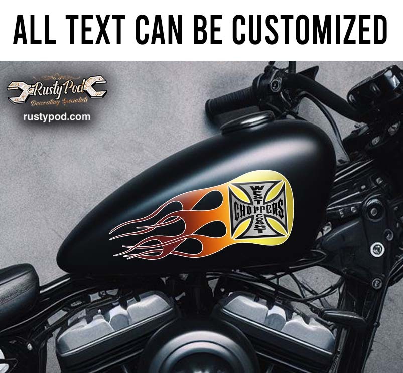 west coast chopper iron cross motorcycle gas tank decal 11825