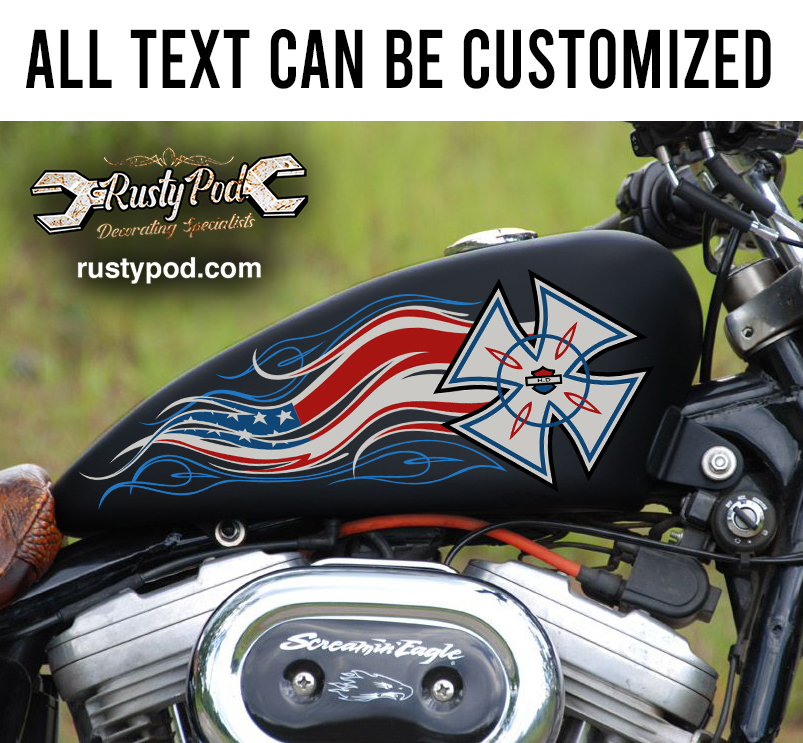 iron cross usa flag motorcycle gas tank decal