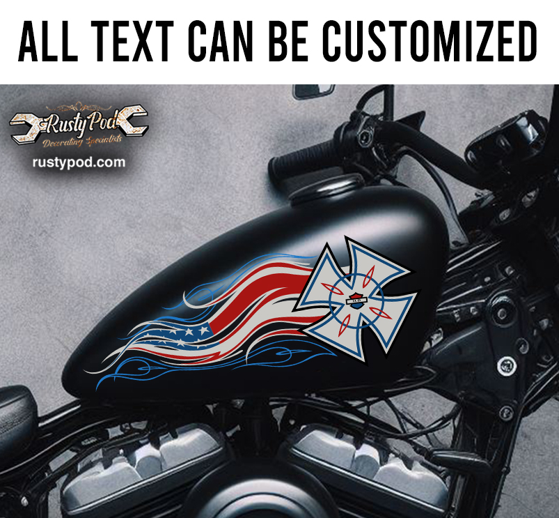 iron cross usa flag motorcycle gas tank decal