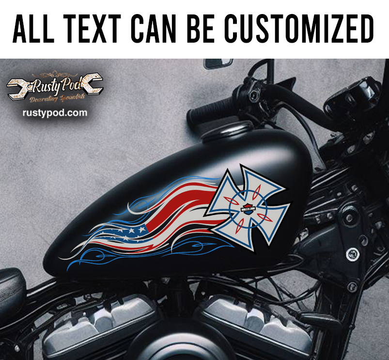 iron cross usa flag motorcycle gas tank decal