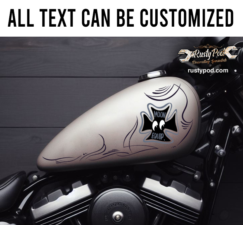 moon equipped iron cross pinstriping motorcycle gas tank decal 