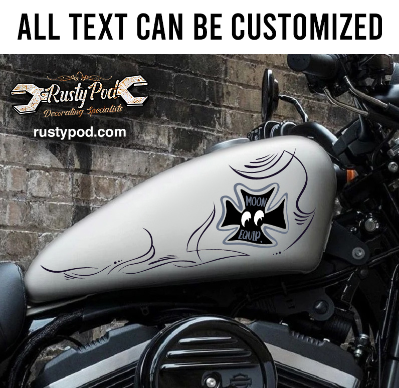 moon equipped iron cross pinstriping motorcycle gas tank decal 