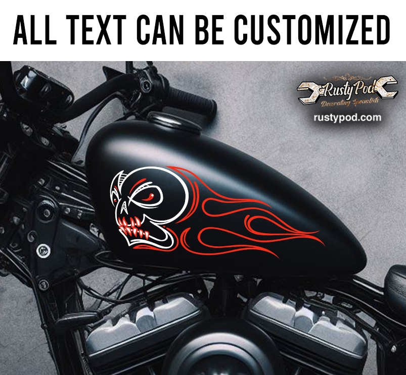 pinstriping flaming skull motorcycle gas tank decal