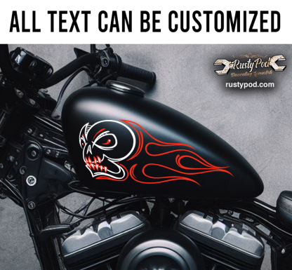 pinstriping flaming skull motorcycle gas tank decal