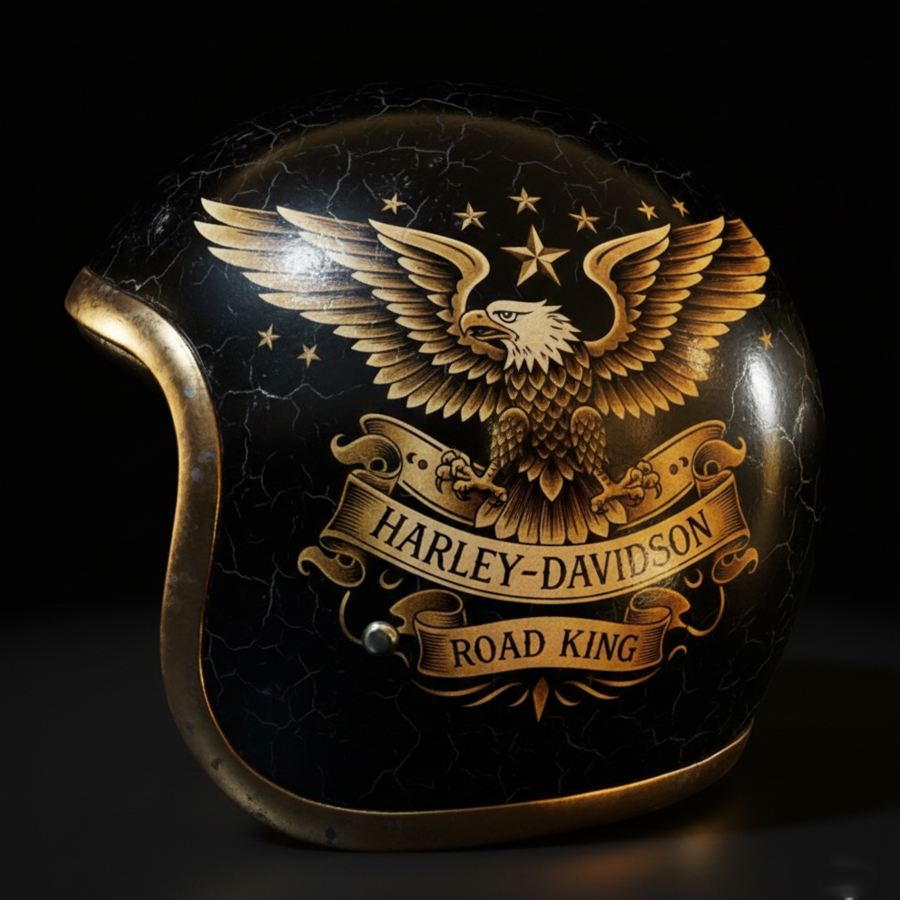 Premium Custom Golden Eagle Cracked Texture Open Face Helmet